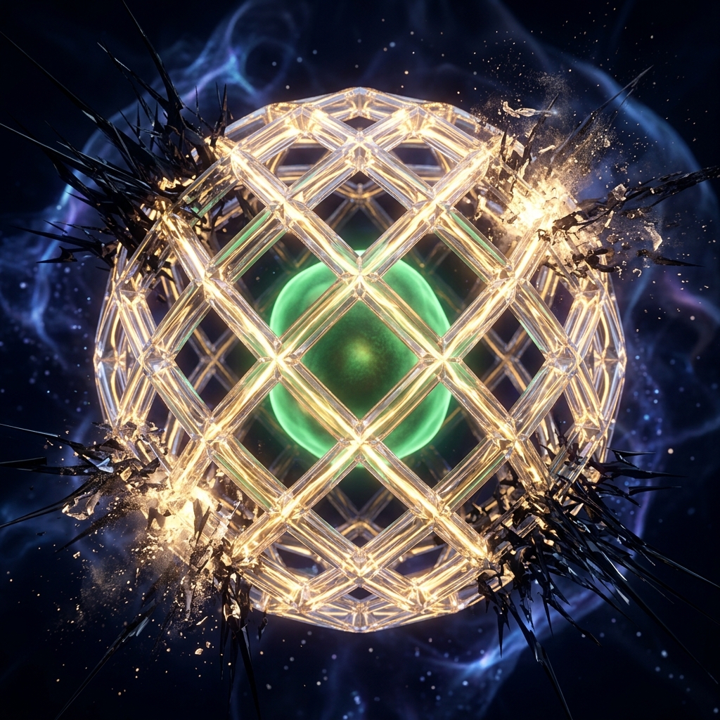 Crystalline lattice protecting an organic seed from dark fractal threats