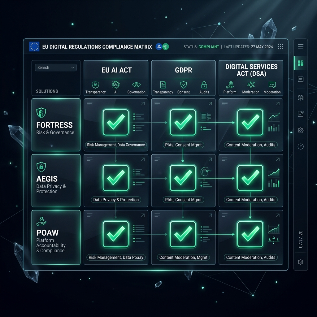 EU Law Compliance Matrix linking articles to Destill.ai solutions