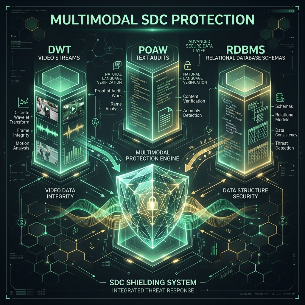 Overview diagram of Multimodal SDC protection across Video, Text, and Data
