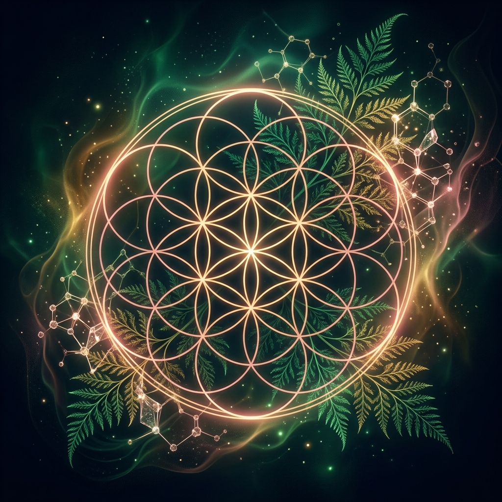 Abstract aesthetic background visualizing Natural Intelligence with deep emerald green and warm gold tones