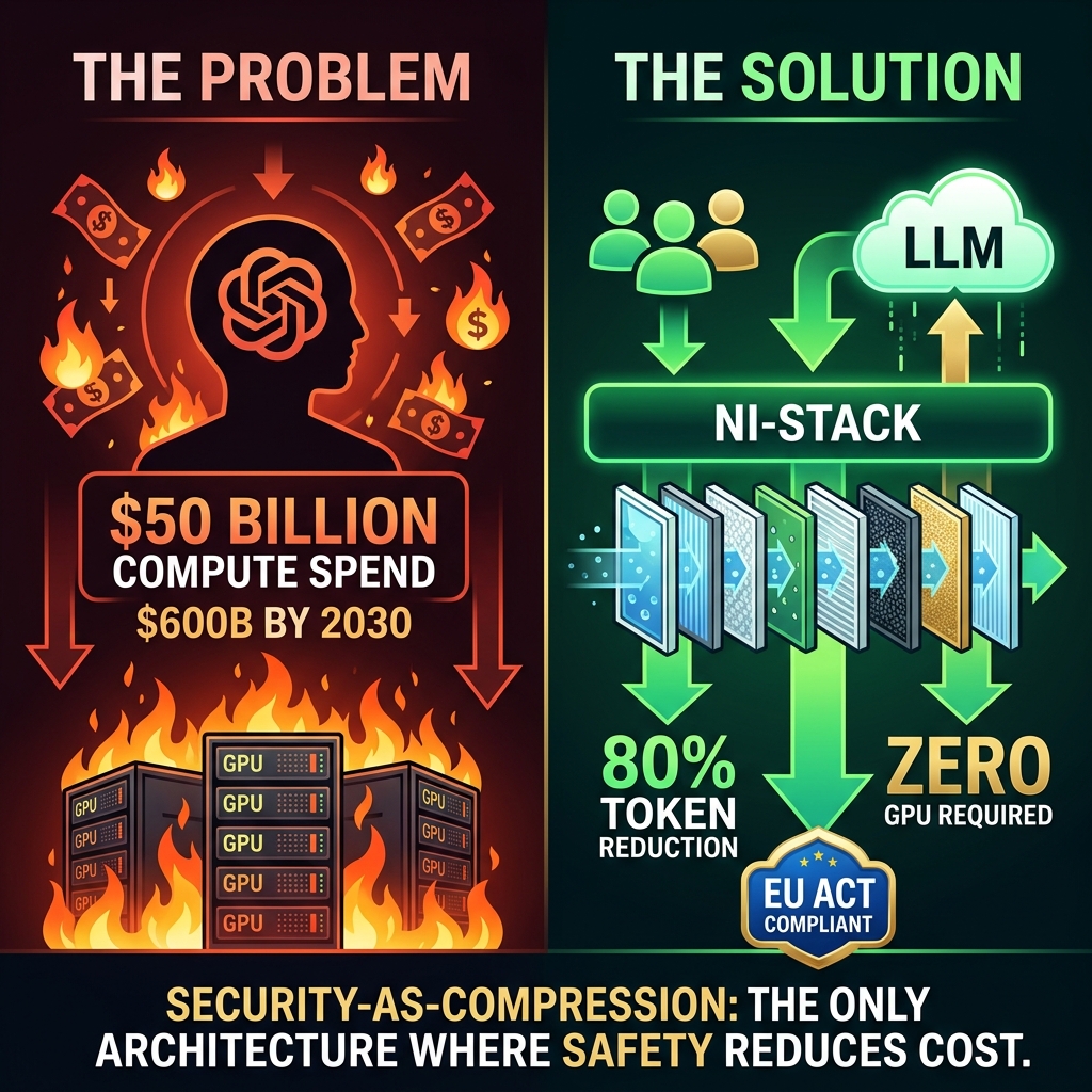 OpenAI $50B Compute Problem vs NI-Stack Solution Infographic