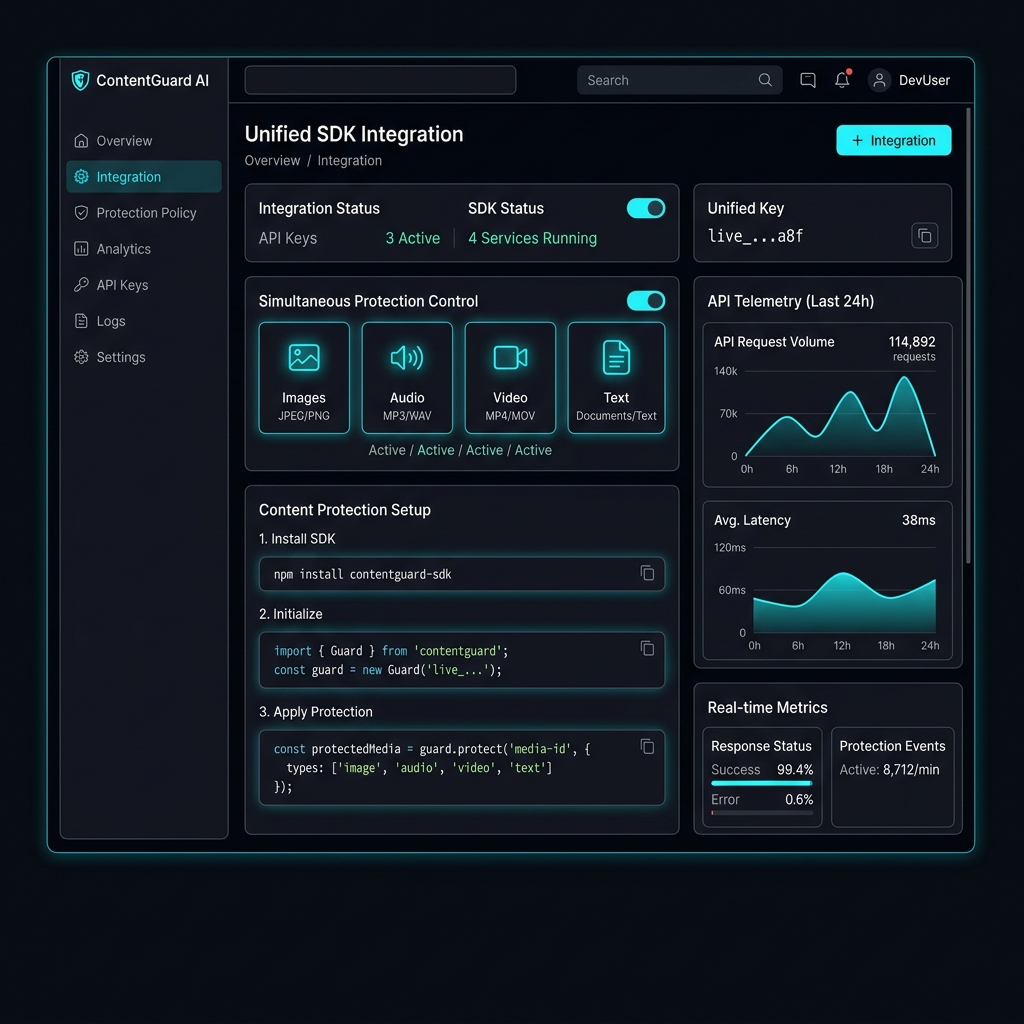 Multimodal Protection SDK dashboard
